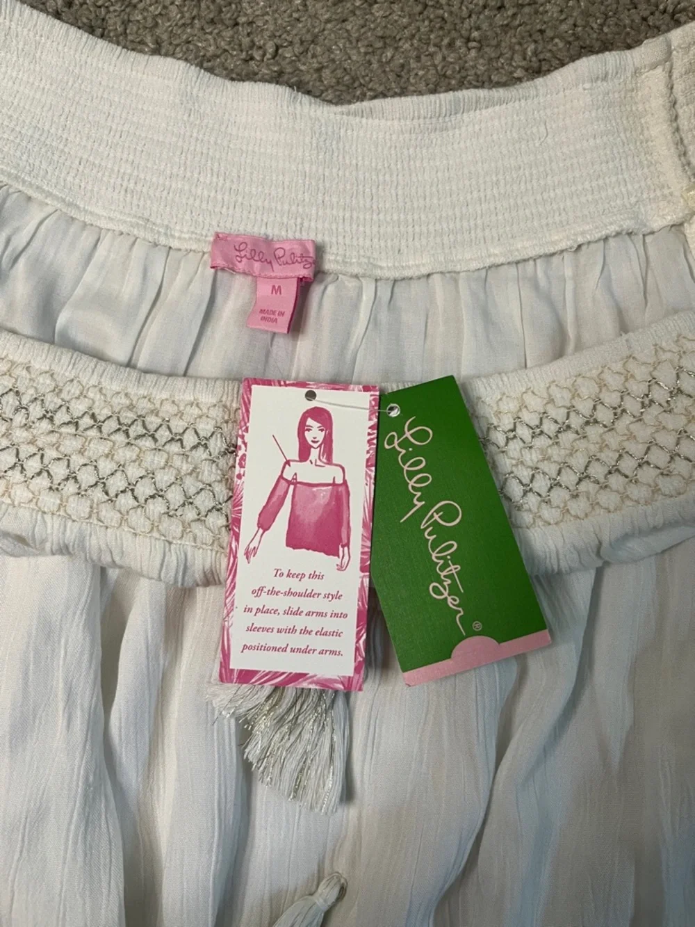 Lilly Pulitzer Joelle Dress Resort White Tassels Medium Boho Cottage Beach NWT - Picture 4 of 12